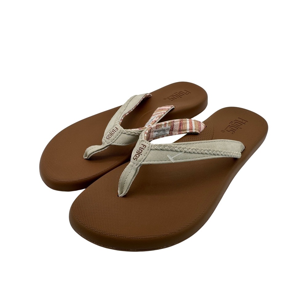 Flojos Flip Flops Womens Size 8 Brown Tan Braided Strap Comfort‎ Beach Sandals
